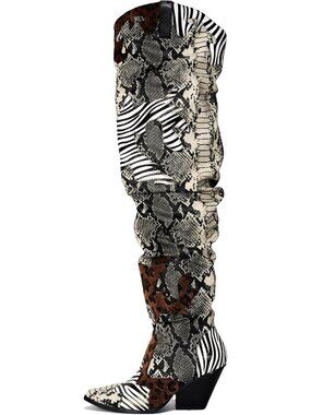 Women's Animal Print Western Chunky Heel High Resistant Block Heels Cowboy Boots